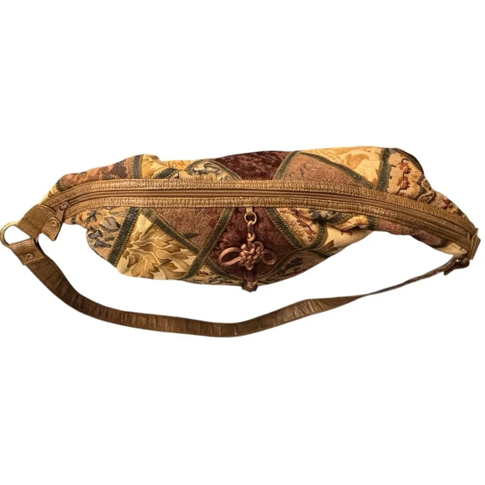 Vintage Boho Patchwork Tapestry Hobo Shoulder Bag Earth Tones Y2K Handmade Large